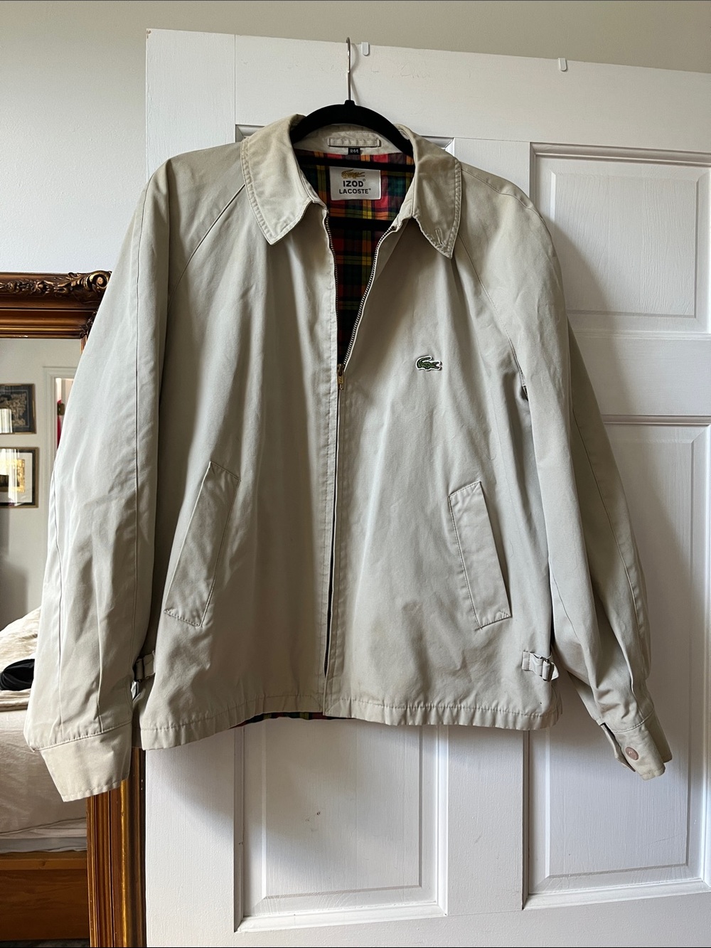 Lacoste Light Beige Bomber Jacket with Green Crocodile Logo